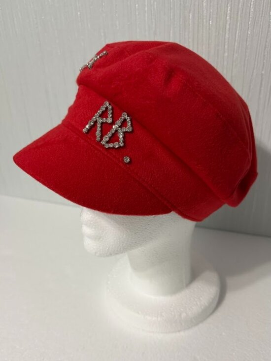 Red Newsboy Baker Boy Hat Rhinestone Embellished Fashion Cap Chic Style